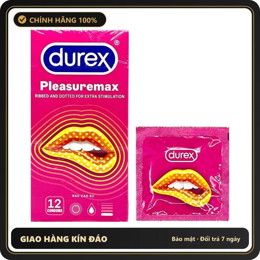 Bao cao su Durex Pleasuremax gân và gai hộp 12 chiếc chính hãng - có gai nổi, hộp 12 cái, có hương thơm - giao hàng che tên kín đáo
