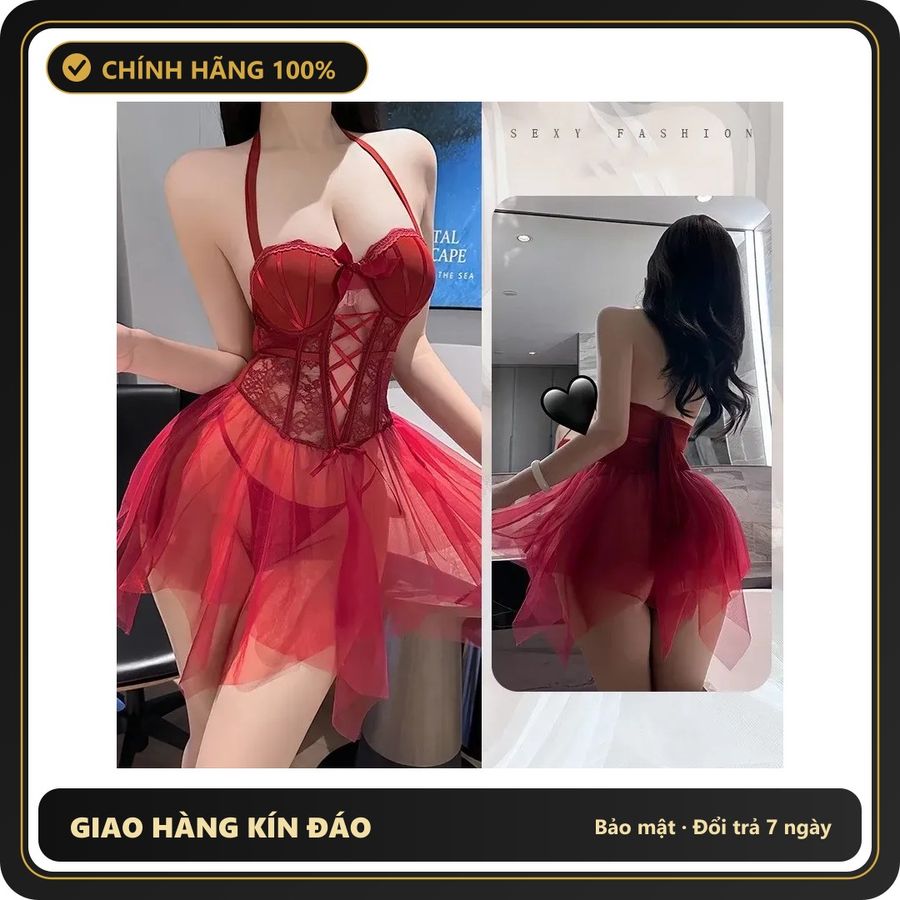 Đầm Ren KTV Xuyên Thấu Có Gọng Đệm Ngực N818 Đỏ chính hãng - phối ren, freesize, ôm body tôn dáng - giao hàng che tên kín đáo