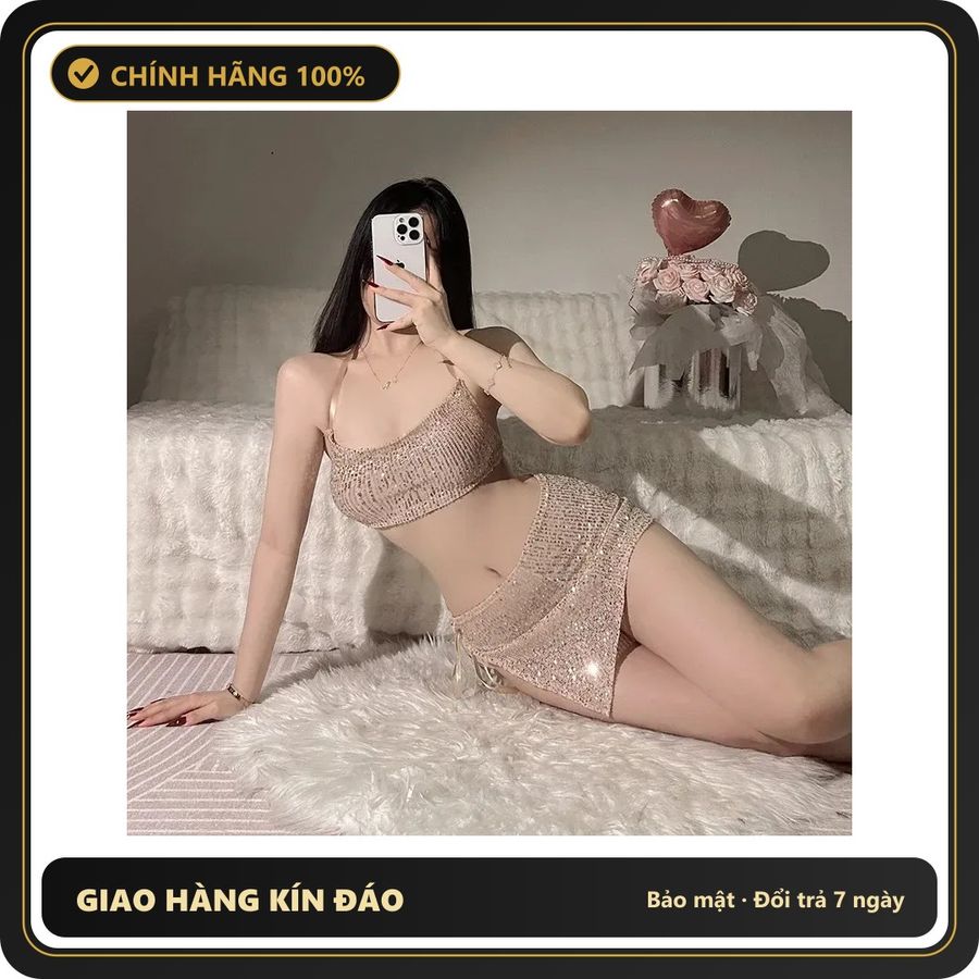 Váy Ngủ Đính Đá Kim Sa Cột Dây Eo N238 chính hãng - co giãn thoải mái, freesize, chất vải mềm mát - giao hàng che tên kín đáo