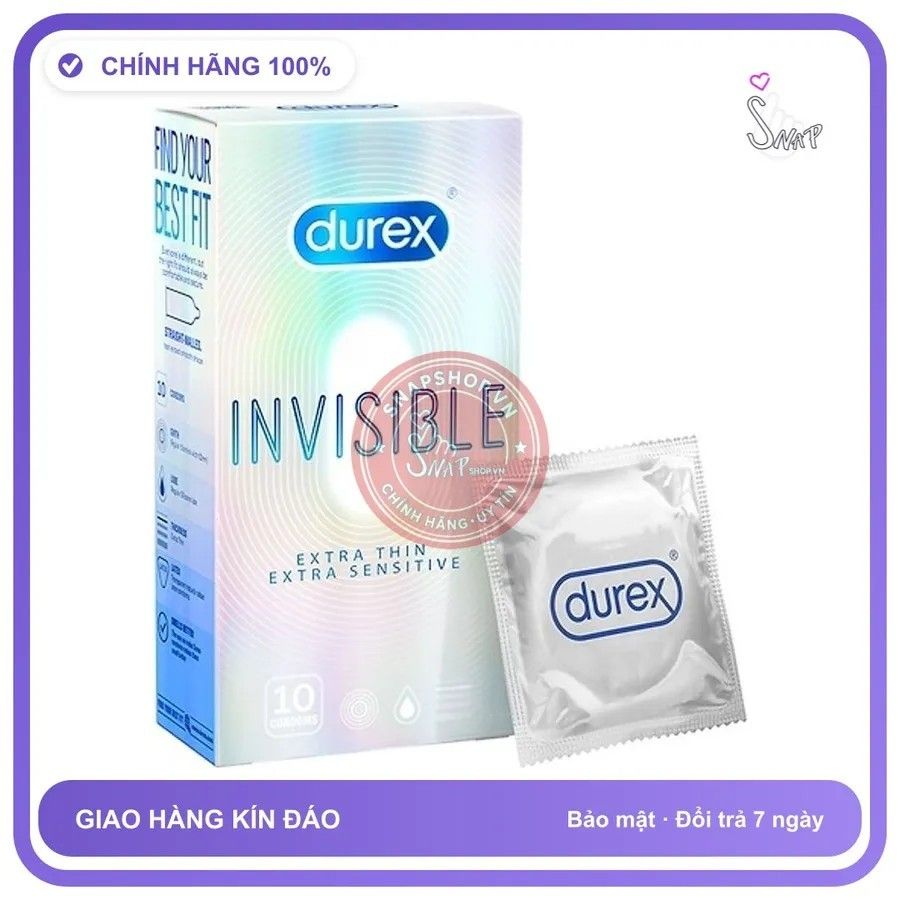 Bao Cao Su Durex Invisible Hộp 12 Cái chính hãng - siêu mỏng, có hương thơm, ôm sát cảm giác thật - giao hàng che tên kín đáo Bao Cao Su Durex Invisible Hộp 12 Cái chính hãng - siêu mỏng, có hương thơ