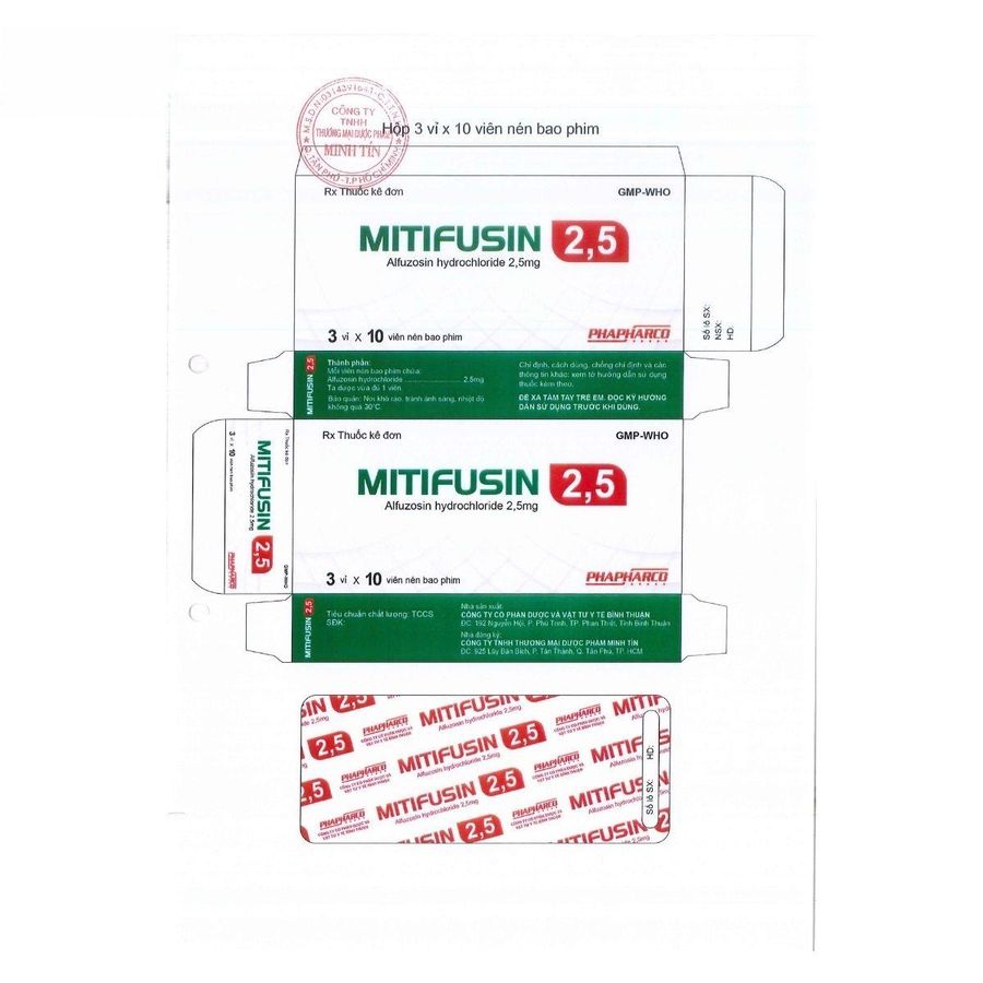 Viên uống Mitifusin 2,5mg - điều trị triệu chứng phì đại tuyến tiền liệt lành tính cho nam - mẫu mới