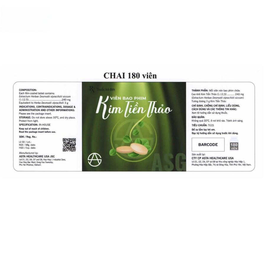 Viên uống Kim Tiền Thảo 240mg - Hỗ trợ điều trị sỏi thận, sỏi mật cho người - chính hãng