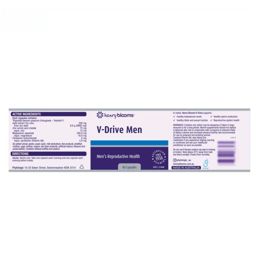 Viên uống Henry Blooms V-Drive Men - Hỗ trợ sinh lý và tăng cường sức khỏe nam giới trưởng thành. - chính hãng