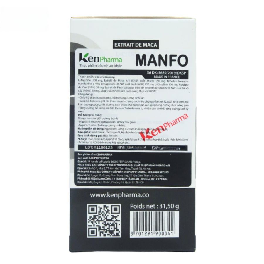 Viên uống Kenpharma Manfo - Bổ thận tráng dương, cải thiện sinh lý cho nam giới trưởng thành - hàng chuẩn