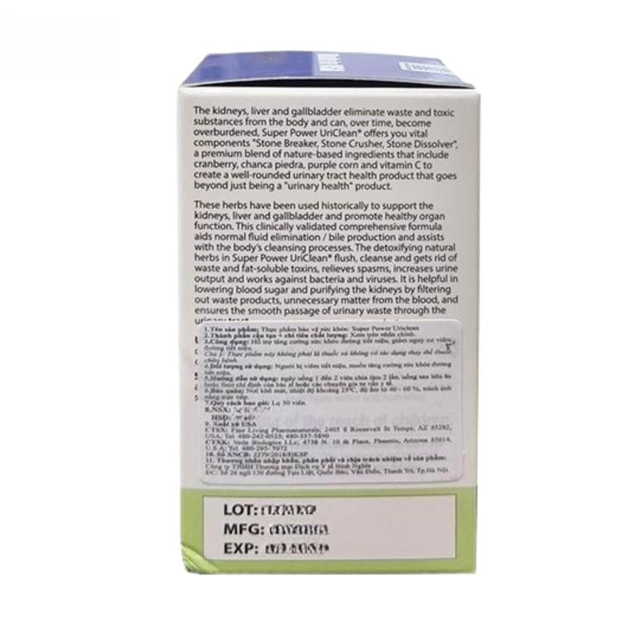 Viên uống Super Power UriClean 30 viên - Hỗ trợ sức khỏe tiết niệu, ngăn ngừa viêm nhiễm cho người lớn. - đóng gói kín