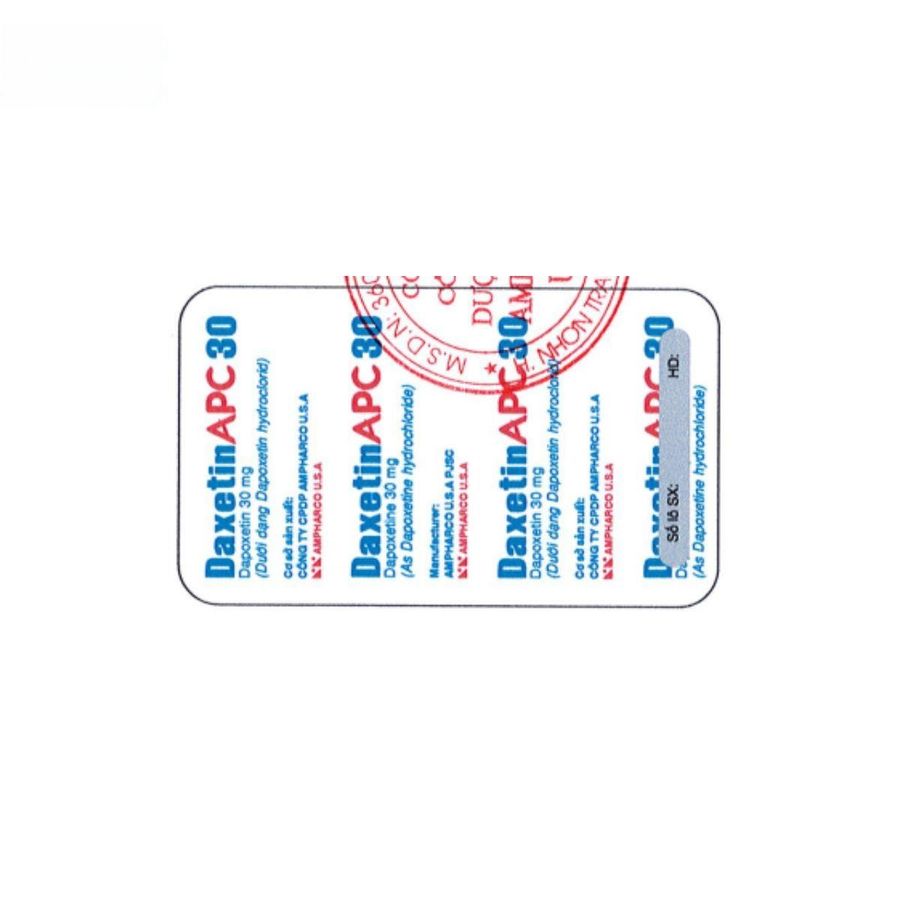 Viên uống DaxetinAPC 30 - điều trị xuất tinh sớm cho nam giới từ 18 đến 64 tuổi - bản tiêu chuẩn