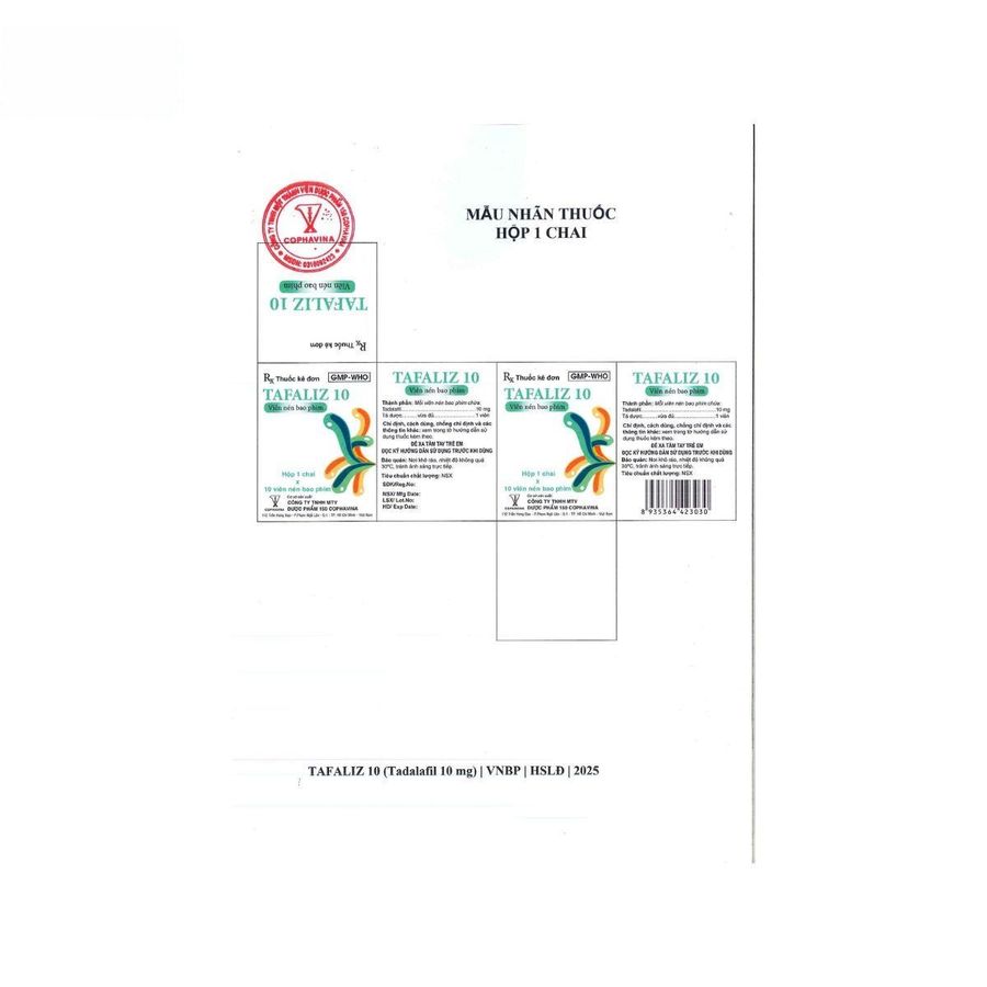 Viên uống Tafaliz 10mg - hỗ trợ cương dương cho nam giới trưởng thành - đóng gói kín