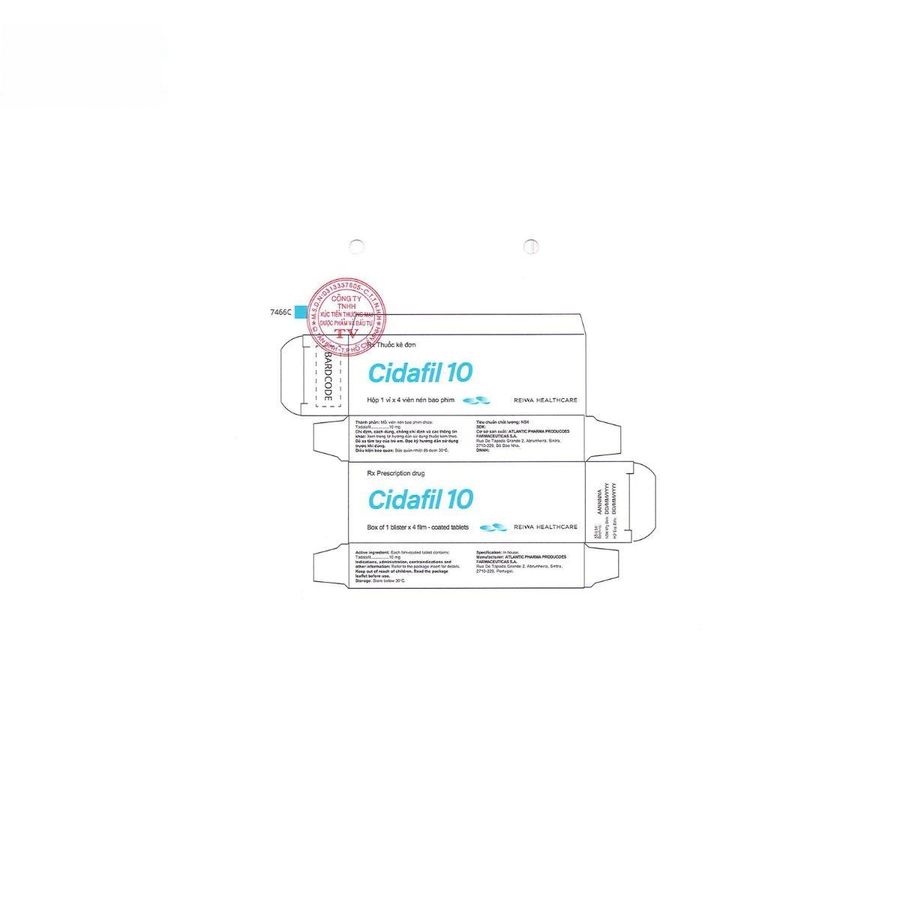 Viên uống Cidafil 10mg - điều trị rối loạn cương dương cho nam giới trưởng thành - bản tiêu chuẩn