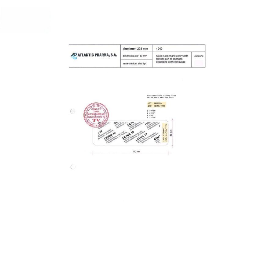 Viên uống Cidafil 10mg - điều trị rối loạn cương dương cho nam giới trưởng thành - đóng gói kín
