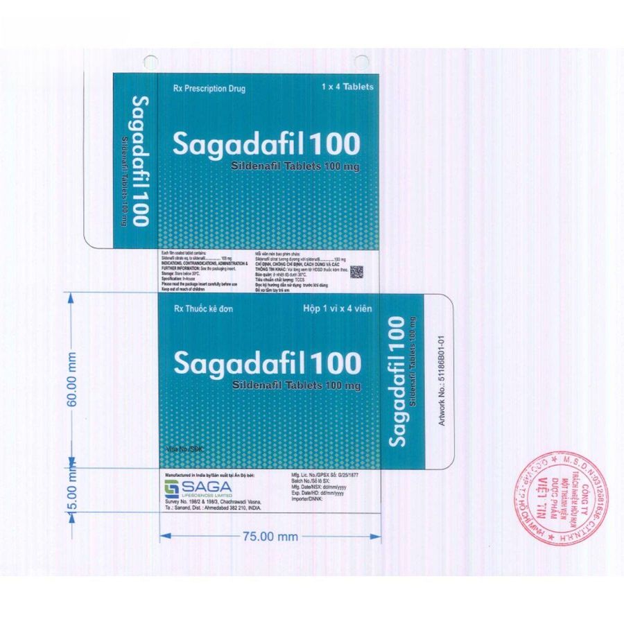 Viên uống Sagadafil 100mg - điều trị rối loạn cương dương cho nam giới trưởng thành - giao kín đáo