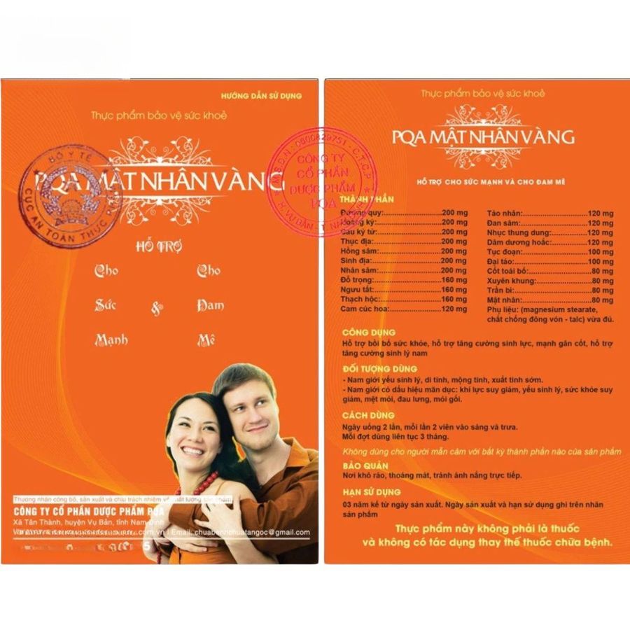 Viên uống PQA Mật Nhân Vàng - Bồi bổ sức khỏe, tăng cường sinh lý nam giới - bản tiêu chuẩn
