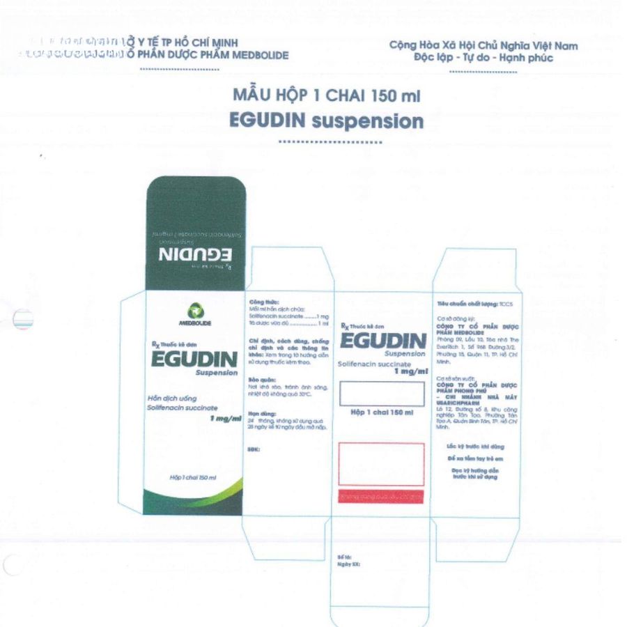 Dung dịch uống Egudin Suspension 1mg/ml - Điều trị tăng hoạt cơ chóp và hội chứng bàng quang tăng hoạt động cho trẻ em và người - mẫu mới