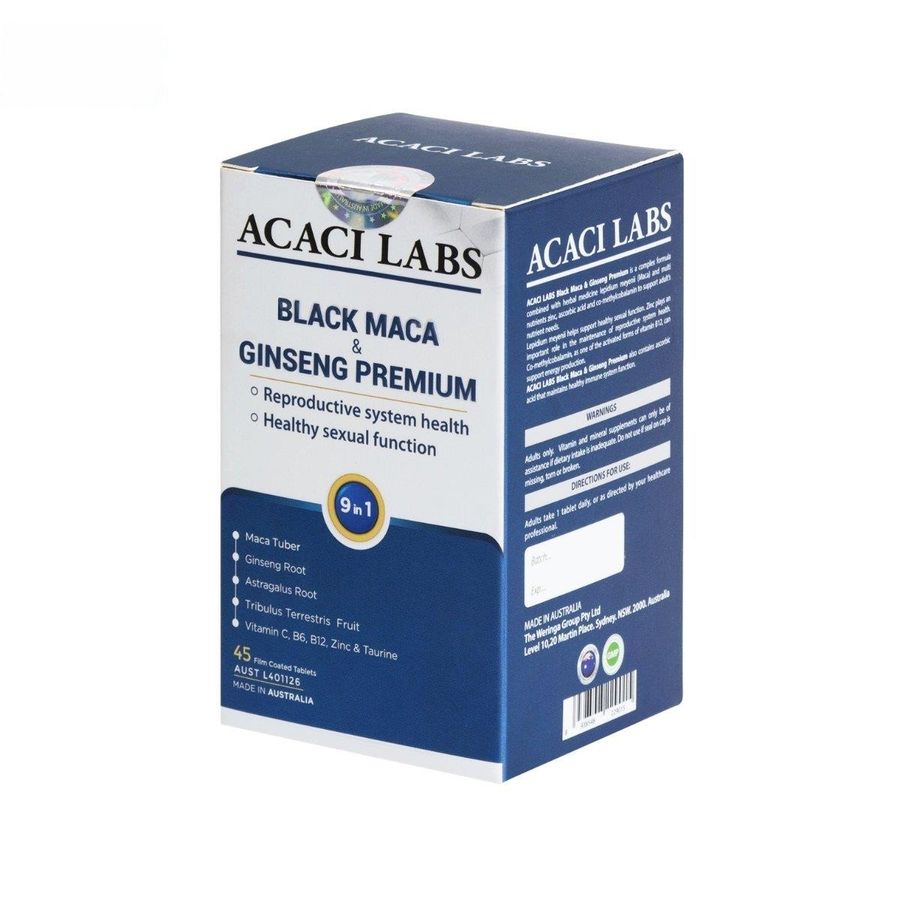 Viên uống Acaci Labs Black Maca & Ginseng Premium - Hỗ trợ sinh lý và giảm căng thẳng cho nam giới - mẫu mới