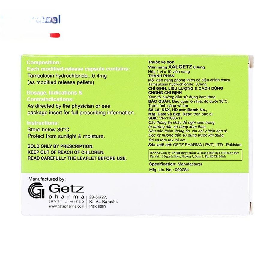 Viên uống Xalgetz 0.4mg - điều trị tăng sản lành tính tuyến tiền liệt cho nam giới - đóng gói kín