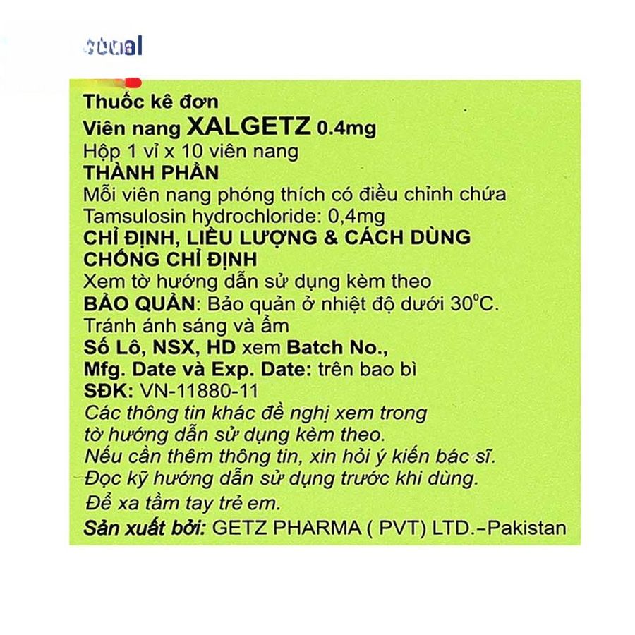 Viên uống Xalgetz 0.4mg - điều trị tăng sản lành tính tuyến tiền liệt cho nam giới - chính hãng