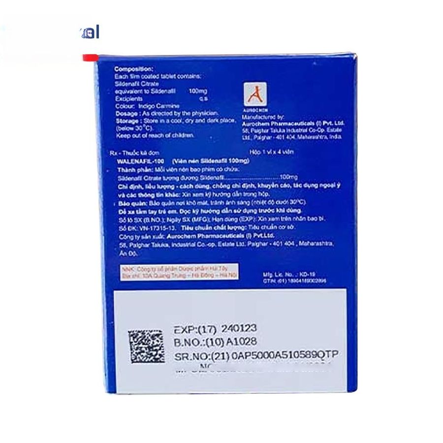 Viên uống Walenafil-100 100mg - Điều trị rối loạn sinh lý nam cho nam giới trưởng thành - đóng gói kín