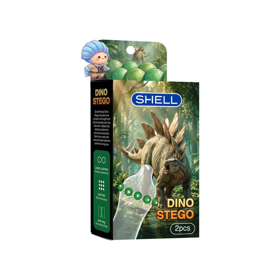 Bao cao su Shell Dino Stego - Hộp 1 bao 9 vòng bi silicone 8mm 1 bao Shell Performax (Hộp 2 cái)