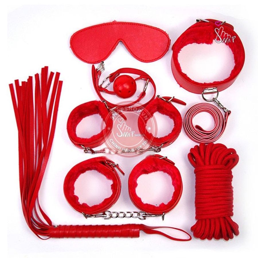 Bộ dụng cụ 7 món chơi bdsm Màu đỏ chính hãng - chất liệu an toàn cho da, dễ vệ sinh, êm ái khi dùng - giao hàng che tên kín đáo