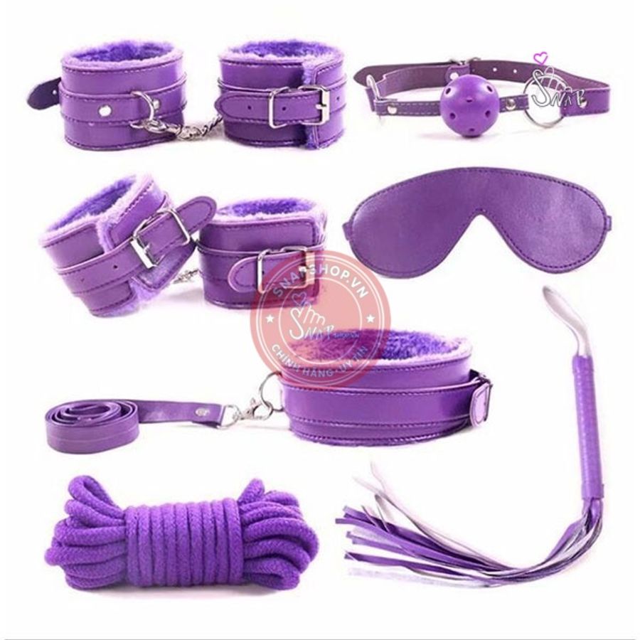 Bộ dụng cụ 7 món chơi bdsm Màu tím chính hãng - chất liệu an toàn cho da, dễ vệ sinh, êm ái khi dùng - giao hàng che tên kín đáo