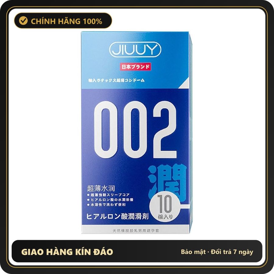 Bao cao su Jiuuy 002 Water Moisture siêu mỏng chính hãng - siêu mỏng 0.02mm, nhiều gel bôi trơn, hộp 10 cái - giao hàng che tên kín đáo