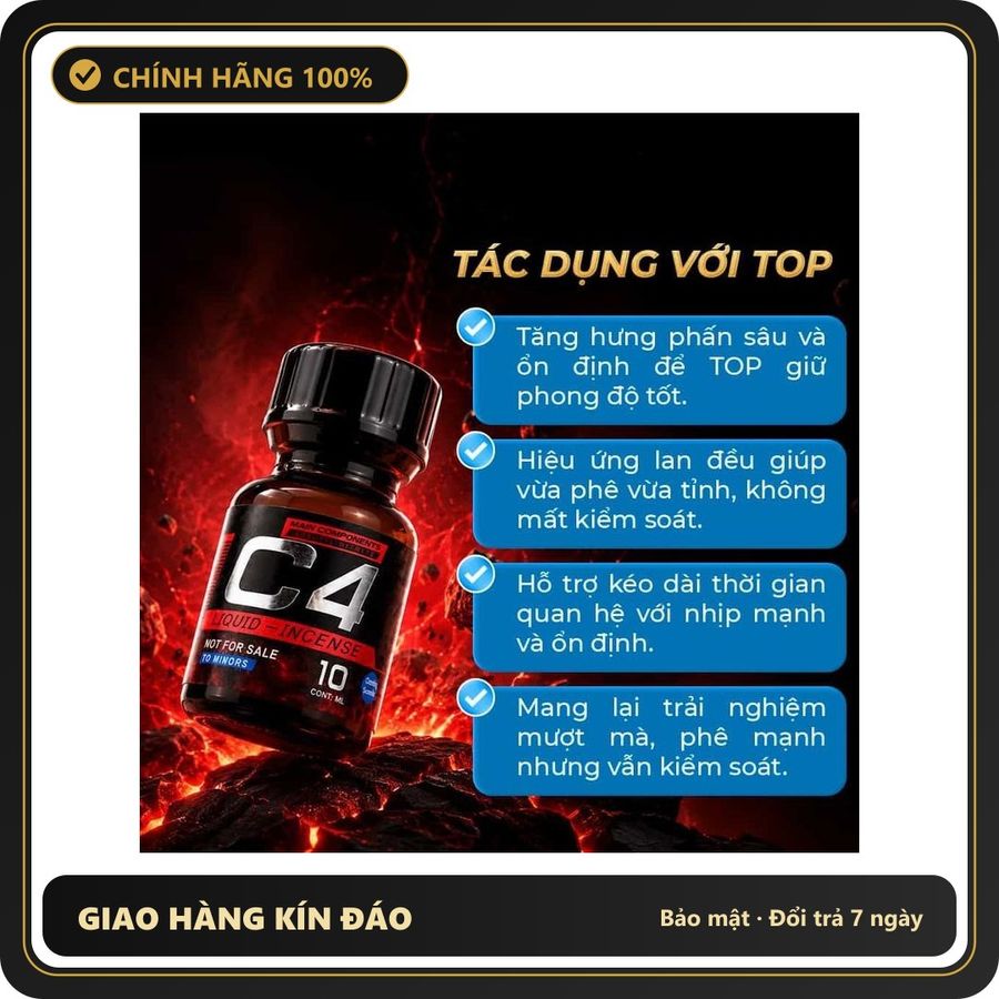 Popper Hàng Chuẩn Dùng Cho Nam Và Nữ Popper PWD USA C4 Red - Chai 10ml - Snapshop Chính Hãng