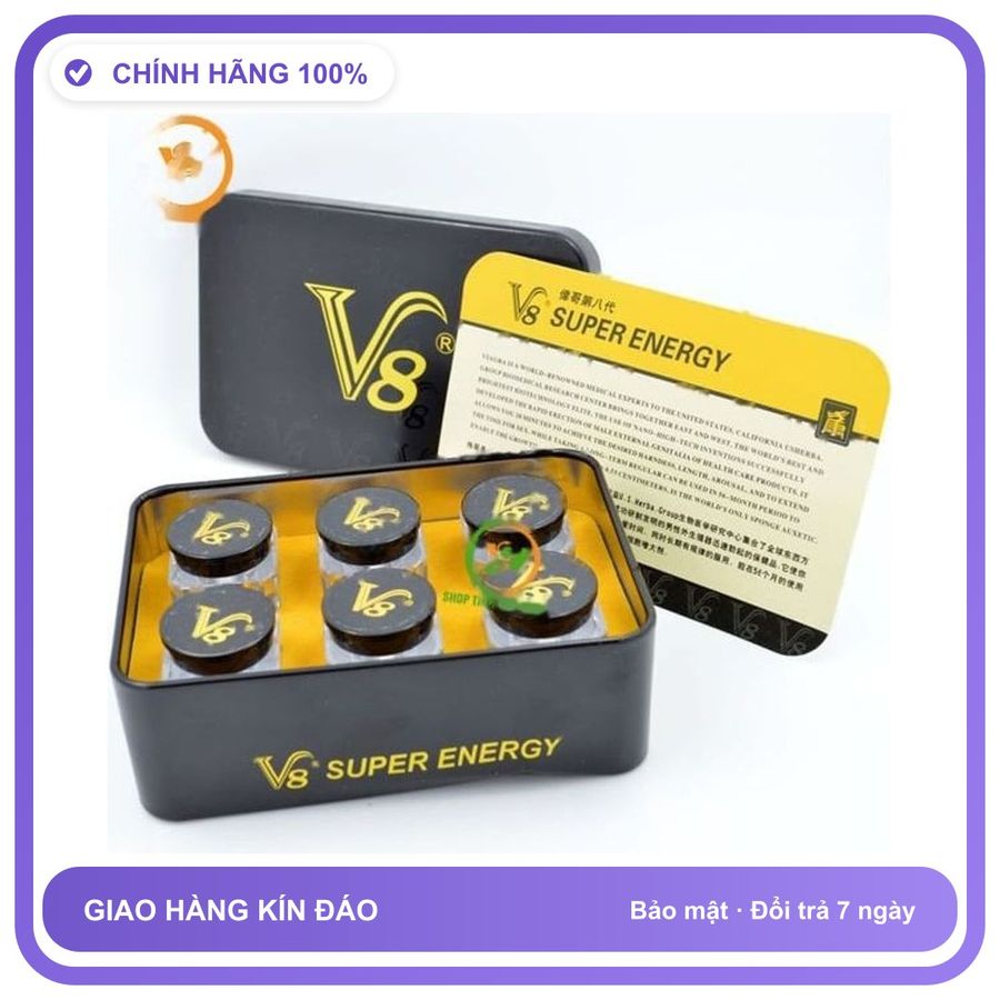 Viên uống hỗ trợ tăng cường sinh lý nam giới V8 Super Energy Hộp 18 Viên - Sung Mãn Bền Bỉ Kéo Dài Hàng Nhập Khẩu
