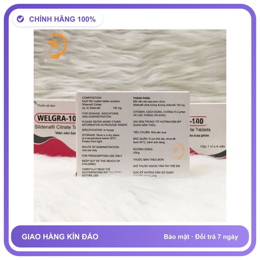 Viên uống hỗ trợ tăng cường sinh lý nam giới tăng cường sinh lý nam Welgra-100 hộp 4 viên Chính Hãng An Toàn Tiện Lợi Giao Nhanh Toàn Quốc Hàng Chuẩn