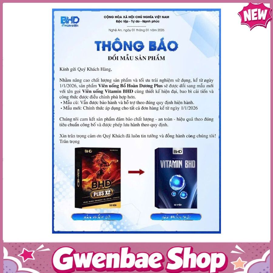 Viên Uống Vitamin BHD - Hỗ Trợ Bổ Thận, Tráng Dương Gwenshop Chính Hãng Hàng Nhập Khẩu
